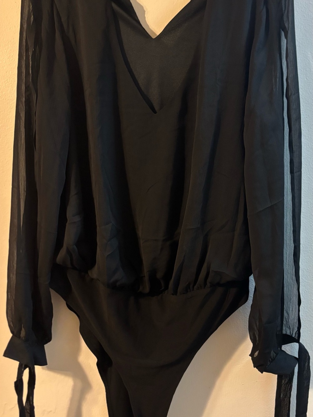 Chiffon Black V-Neck Long Sleeve Bodysuit - Women NWOT